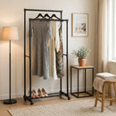 CARLA HOME Double Rod Garment Rack with Wheels - Black - Basic - Steel - Double Rod Clothes-6