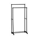CARLA HOME Double Rod Garment Rack with Wheels - Black - Basic - Steel - Double Rod Clothes-8