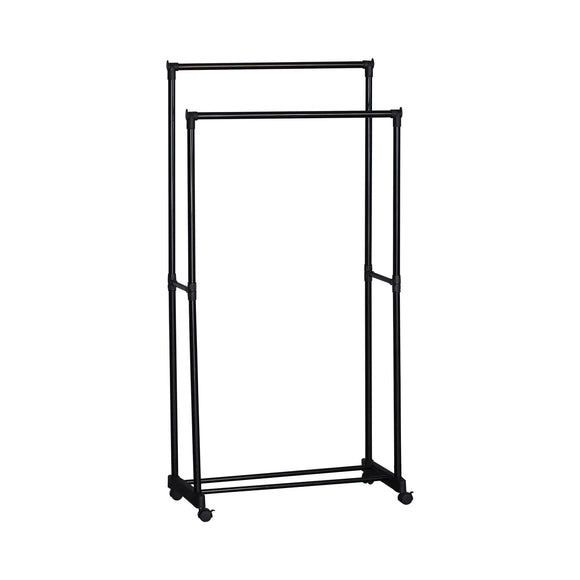 CARLA HOME Double Rod Garment Rack with Wheels - Black - Basic - Steel - Double Rod Clothes