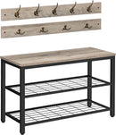 Industrial Design Entryway Shoe Rack with Coat Hooks Organizer (Grey)-1
