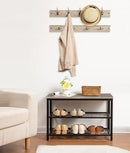 Industrial Design Entryway Shoe Rack with Coat Hooks Organizer (Grey)-7
