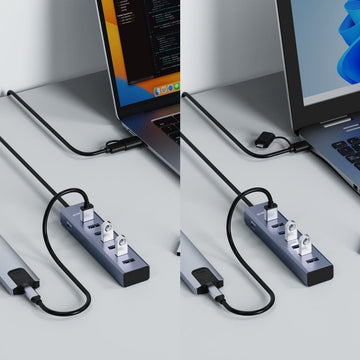 mbeat 7-Port USB Hub with Dual USB-A & USB-C Connector - 0