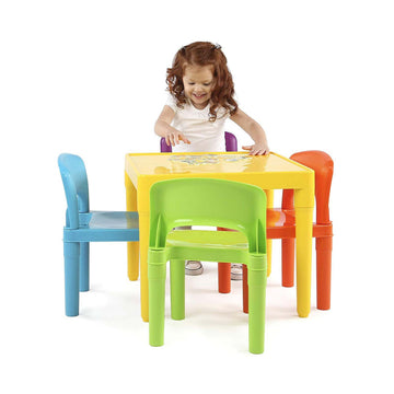 Kids Plastic 5-Piece Table & 4 Chairs Set (Multicoloured) - 0