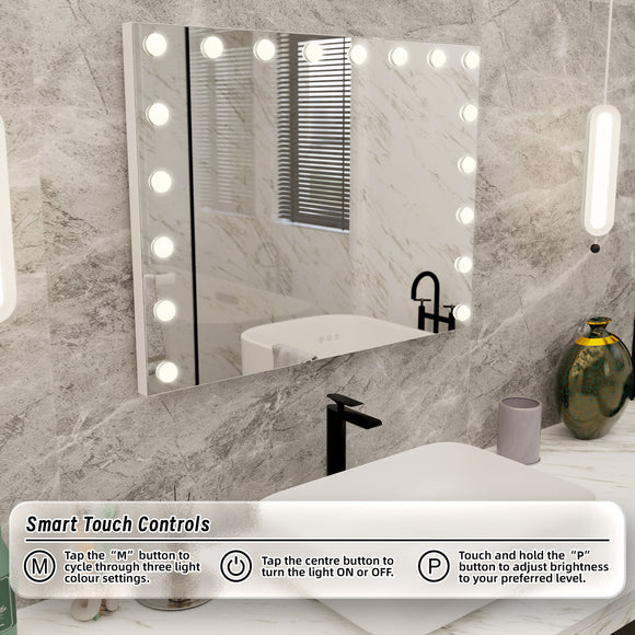 Beauty Mirror with 18 LED Bulbs, Colour Settings, White Frame,  and USB A and C Ports