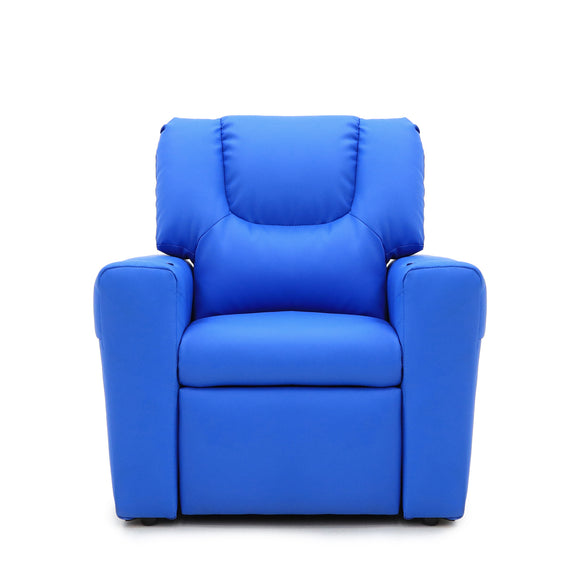 Blue Kids push back recliner chair with cup holder