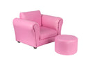 Kids Pink Couch Sofa Chair w/ Footstool in PU Leather-1