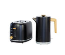 1.7L Kitchen Kettle and 2-Slice Bread Toaster Set in Black with Wood Accents-1