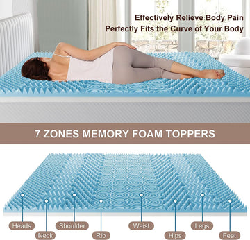 7 Zone Memory Foam Topper Mattress Toppers Cool Gel Pad Mat Medium Firm 8cm Thick 183cm x 203cm - 0