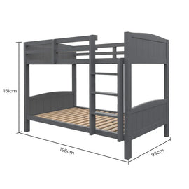 KINGSTON SLUMBER Single Bunk Bed Frame, Solid Pine 2-in-1 Modular Design Convert to 2 Single Beds, Grey - 0