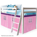 Kingston Slumber Wooden Kids Single Loft Bed Frame - Hiding Space Underneath with Interchangeable Pink and Blue Curtains-1