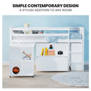 KINGSTON SLUMBER Wooden Kids Single Loft Bed Frame with Pull Out Desk, Storage Drawers - White-2