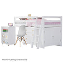 KINGSTON SLUMBER Wooden Kids Single Loft Bed Frame with Pull Out Desk, Storage Drawers, Cabinet - White-1