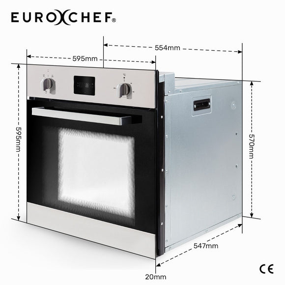 EuroChef 80L Oven Fan Forced Wall Built in Electric Stainless Steel