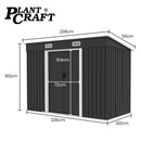 PlantCraft Galvanised Steel Garden Shed 2.38 x 1.31 x 1.82m, with 2 Sliding Doors, 2 Air Vents, Skillion Roof, Floor Frame-2