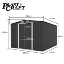 PlantCraft Galvanised Steel Garden Shed 2.58 x 3.13 x 2.02m, with 2 Sliding Doors, 4 Air Vents, Gable Roof, Floor Frame-2