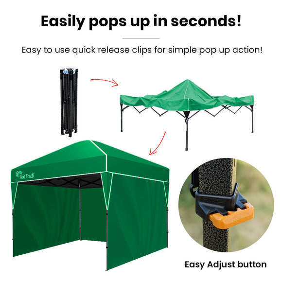 RED TRACK 3x3m Ultra Compact Folding Gazebo, Walls, Carry bag, Portable Outdoor Popup Marquee for Camping Beach, Green