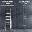 Bullet 4m Folding Aluminium Multipurpose Ladder, w/ Workshelf Platform, Spring Assisted Rapid Safety Lock Adjusters-6
