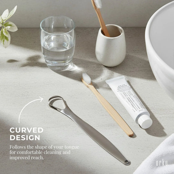 Orku Stainless Steel Tongue Scraper - Oral Hygiene Cleaner Silver