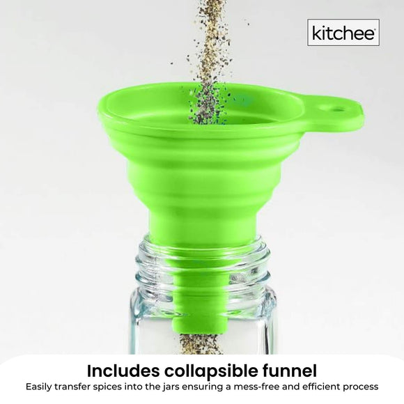 4 Tier Metal Spice Rack + 28 Glass Jars - Kitchen Pantry Herb Storage Organiser