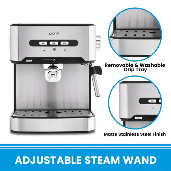 Pronti 1.6L Automatic Coffee Espresso Machine with Steam Frother