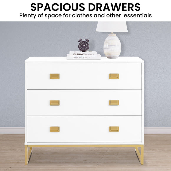 Sarantino Amara Chest of Drawers Tallboy Dresser in White/Gold