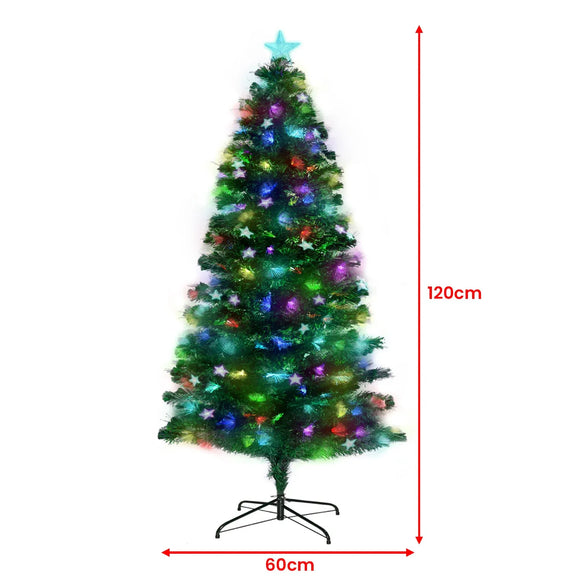 Christabelle 1.2m Pre-Lit Fibre Optic Artificial Christmas Tree with Multicolour Twinkling Star Lights