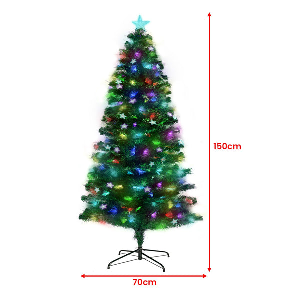 Christabelle 1.5m Pre-Lit Fibre Optic Artificial Christmas Tree with Multicolour Twinkling Star Lights
