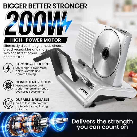 Pronti Electric Deli and Food Slicer with Adjustable Thickness - White