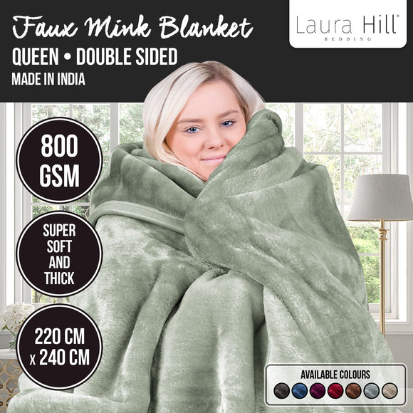 Laura Hill 800-GSM Mink Blanket Queen Size Double-Sided Soft Plush Bed Faux Throw Rug 220 X 240cm Heavy Sage