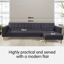 Sarantino Linen Fabric Corner Sofa Bed Couch Lounge With Chaise Furniture - Dark Grey-3