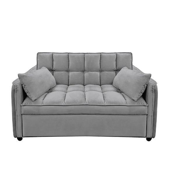 Sarantino Quincy 2-Seater Velvet Sofa Bed in Dark Grey with Wooden Frame and Tufted Design