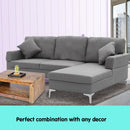 Sarantino 3 Seater Linen Sofa Lounge Left Side Chaise Couch Furniture Dark Grey L-shaped-4