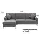 Sarantino Linen Corner Sofa Couch Lounge L-shape W/right Chaise Seat Dark Grey-4