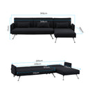 Sarantino  Mia 3-Seater Sofa Bed with Chaise & 3 Pillows - Black-4