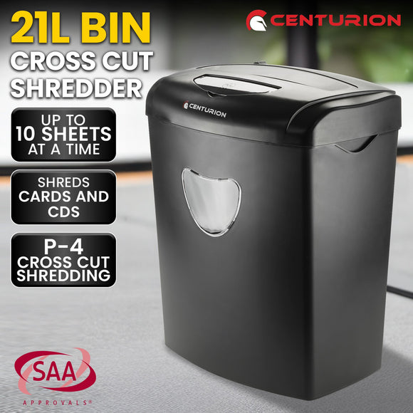 Centurion 21L Cross-Cut Office Shredder 10-Sheet Paper, CD & Credit Card Security