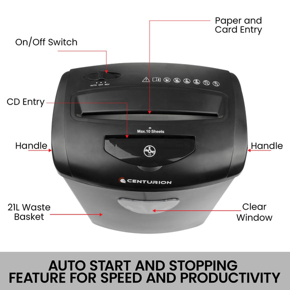 Centurion 21L Cross-Cut Office Shredder 10-Sheet Paper, CD & Credit Card Security