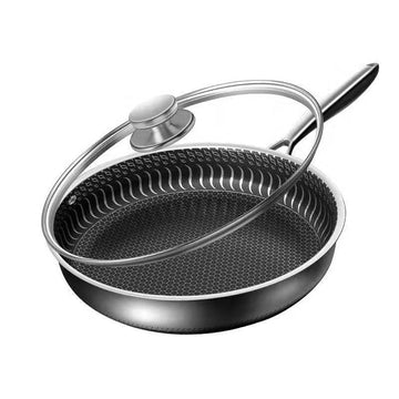 316 Stainless Steel Frying Pan Non-Stick Cooking Frypan Cookware 32cm Honeycomb Double Sided without lid - 0