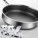 Stainless Steel Frying Pan Non-Stick Cooking Frypan Cookware 32cm Honeycomb Double Sided-10