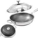 32cm 316 Stainless Steel Non-Stick Stir Fry Cooking Kitchen Wok Pan with Lid Honeycomb Double Sided-1