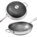 34cm 316 Stainless Steel Non-Stick Stir Fry Cooking Kitchen Wok Pan with Lid Honeycomb Double Sided-1