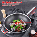 34cm 316 Stainless Steel Non-Stick Stir Fry Cooking Kitchen Wok Pan with Lid Honeycomb Double Sided-5
