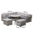 8PC Outdoor Dining Set Wicker Table &amp; Chairs-Grey-15