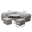 8PC Outdoor Dining Set Wicker Table &amp; Chairs-Grey-13