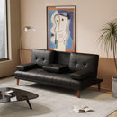 3 Seater Adjustable Sofa Bed With Cup Holder Black-1