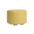 Fabric Ottoman Round Wooden Leg Foot Stool - MUSTARD YELLOW-1