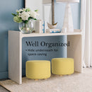 Fabric Ottoman Round Wooden Leg Foot Stool - MUSTARD YELLOW-7