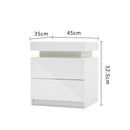 2X Bedside Table 2 Drawers RGB LED Bedroom Cabinet Nightstand Gloss AURORA WHITE-10