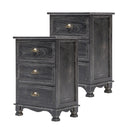 2X Bedside Table 3 Drawer Vintage Side Table Storage Cabinet Bedroom CLARA BLACK-1