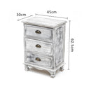 Bedside Table 3 Drawer Vintage Side Table Storage Cabinet Bedroom CLARA GREY-11