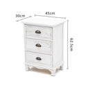 Bedside Table 3 Drawer Vintage Side Table Storage Cabinet Bedroom CLARA WHITE-11